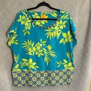 Ruby Rd. Teal and Green Floral Blouse